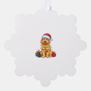 Carte Décorative Noël Éclairage Santa Chapeau Goldendoodle Chien No
