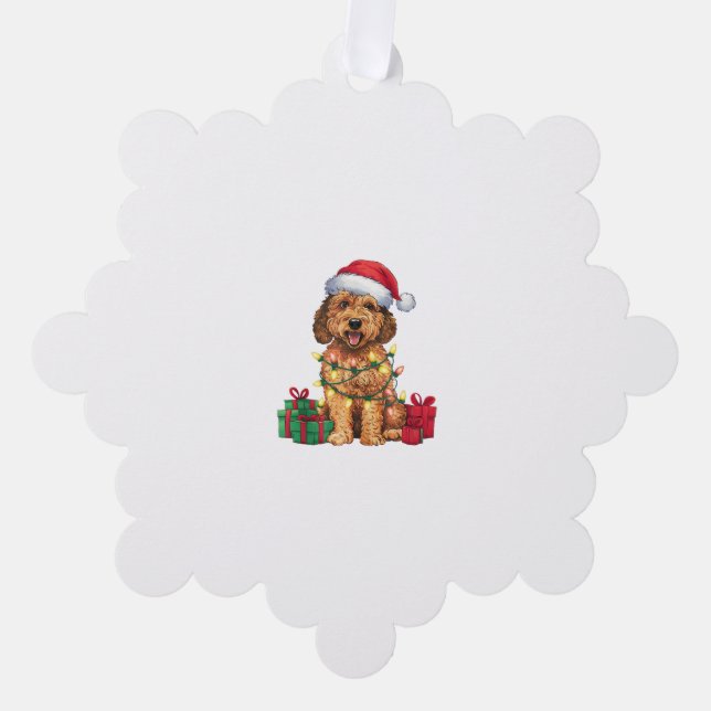 Carte Décorative Noël Éclairage Santa Hat Labradoodle Chien Noël (Recto)