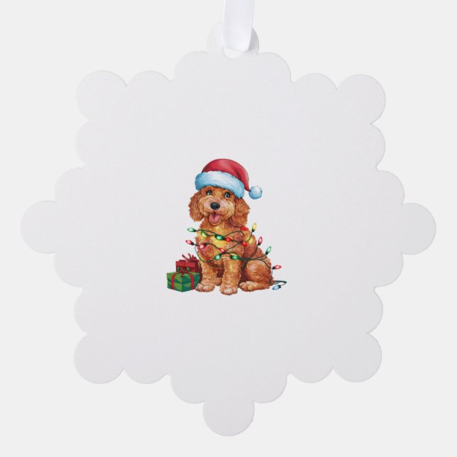 Carte Décorative Noël Éclairage Santa Hat Schnoodle Chien Noël (Recto)