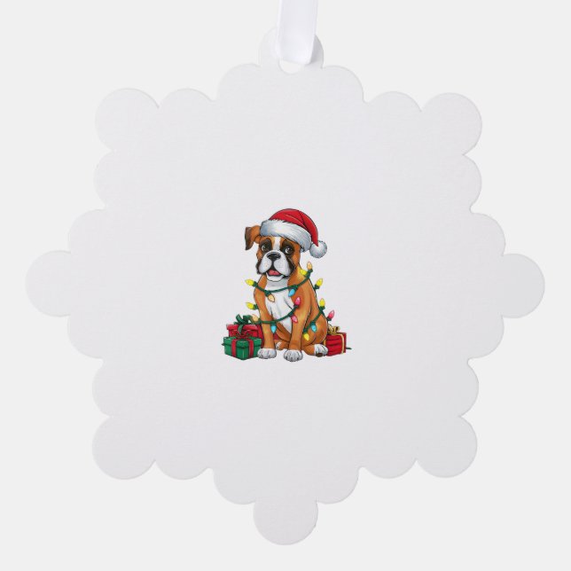 Carte Décorative Noël Feu d'éclairage Santa Hat Boxer Chien Noël (Recto)