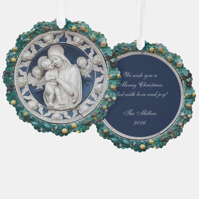 Carte Décorative Noël Madonna Enfants Angles Della Robbia Verrerie (Recto/Verso)