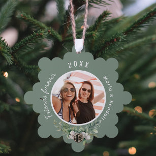 Carte Décorative Noël meilleurs amis photo sauge vert cône pin