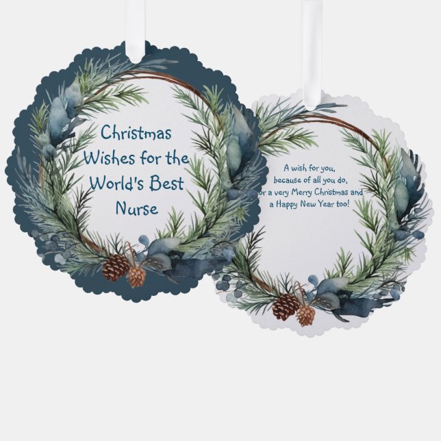 Carte Décorative Noël Souhaits de verdure Infirmière Wreath (Recto/Verso)