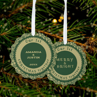 Carte Décorative Notre 1er Noël ensemble Gold Wreath sur vert -