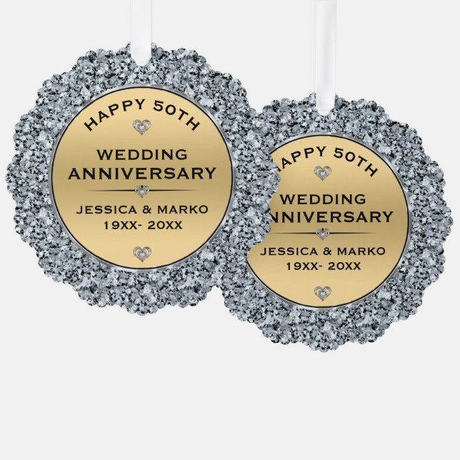 Carte Décorative Or & diamants blancs 50e anniversaire du mariage (Recto/Verso)