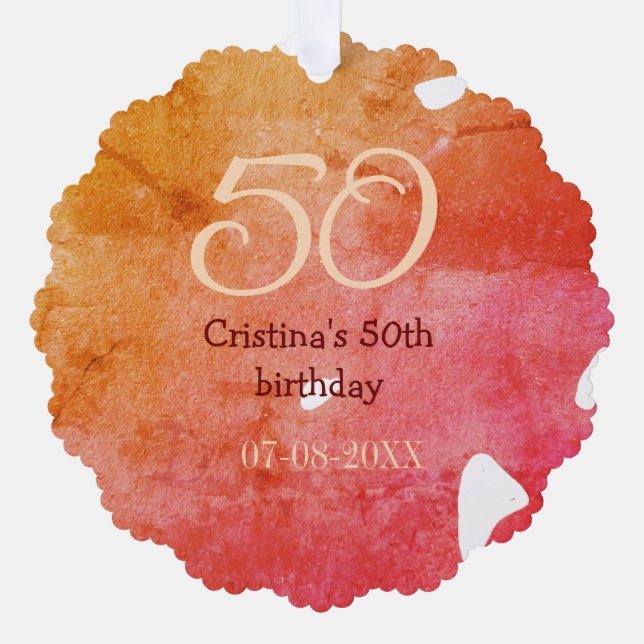 Carte Décorative Orange rouge 50 anniversaire ajouter nom date p (Recto)