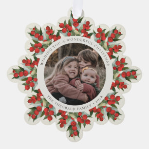 Carte Décorative Papier de Noël aux Baies Rouges et Verdure Crème