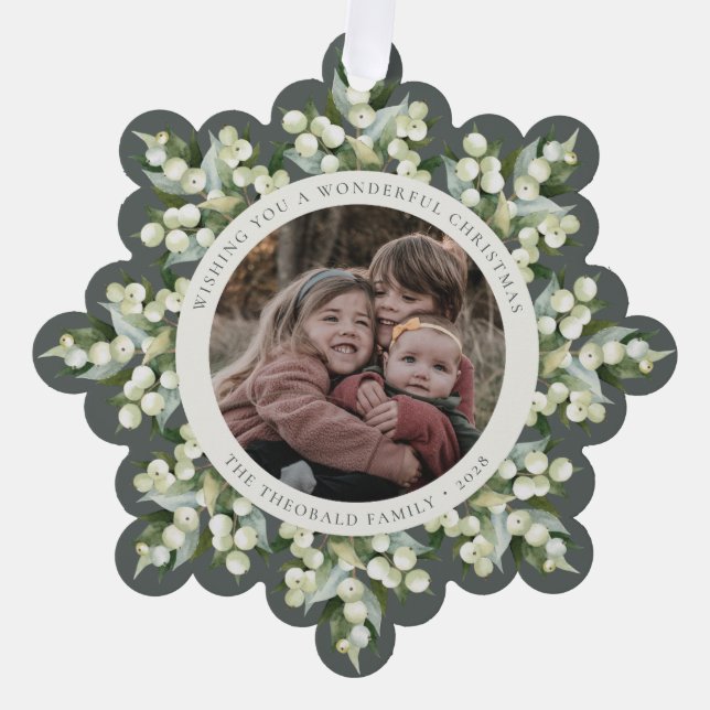 Carte Décorative Papier de Noël gris-vert Snowberry + Verdure (Recto)