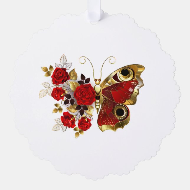 Carte Décorative Papillon de fleurs rouges aux roses rouges (Recto)