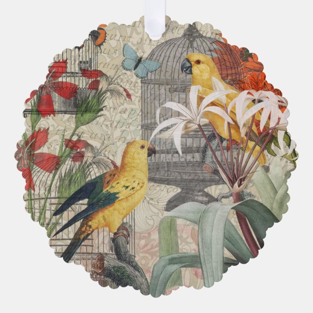 Carte Décorative Parrot Jaune Tropical Antique Fleur (Recto)