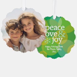 Carte Décorative Peace Love Joy Green Bokeh - Christmas Photo