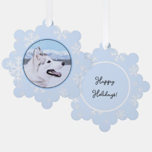 Carte Décorative Peinture de chien Husky sibérien (argent et blanc)