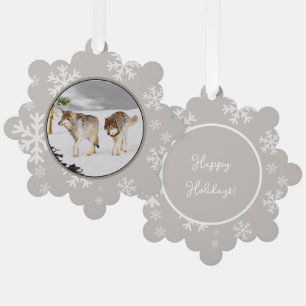 Carte Décorative Peinture de Loups dans la Neige - Art Animalier Or
