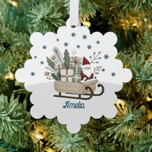 Carte Décorative Père Noël sur traîneau cadeaux flocons de neige no