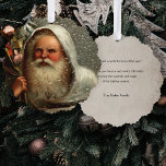 Carte Décorative Père vintage Noël en neige avec jouets<br><div class="desc">Vintage artistique Robert Finlay McIntyre portrait du père Noël à la robe blanche portant un sac de jouets dans la neige. Le verso comporte un arrière - plan sépia complémentaire avec des champs de texte modifiables.</div>