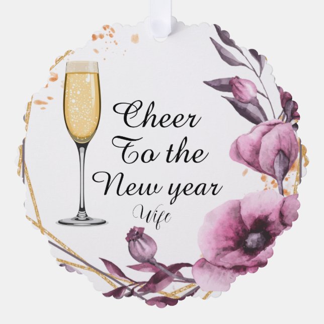 Carte Décorative Personalized pink floral champagne glass typograph (Recto)