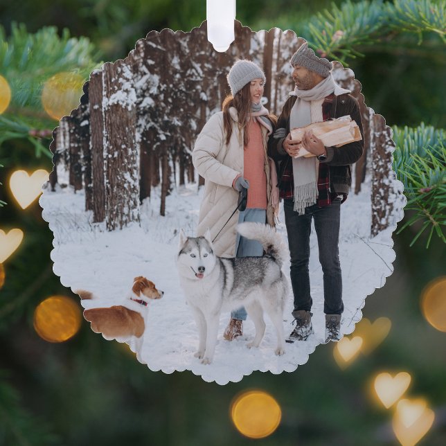 Carte Décorative Petit Noël Forêt Scandinave Photo verte (Personalized family photo ornament created for elegant, simple, and contemporary holiday greetings)