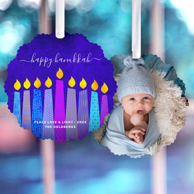 Carte Décorative Photo Bleue Hanoukka Menorah Bougies Moderne Boho (Créateur téléchargé)