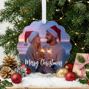 Carte Décorative Photo de couple romantique de Noël au coucher du s