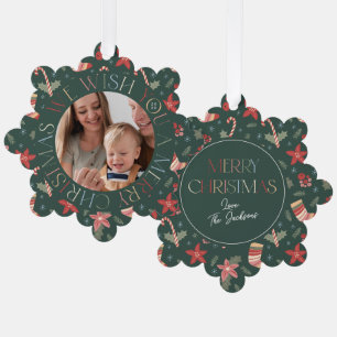 Carte Décorative Photo de Noël floral vert coloré rétro