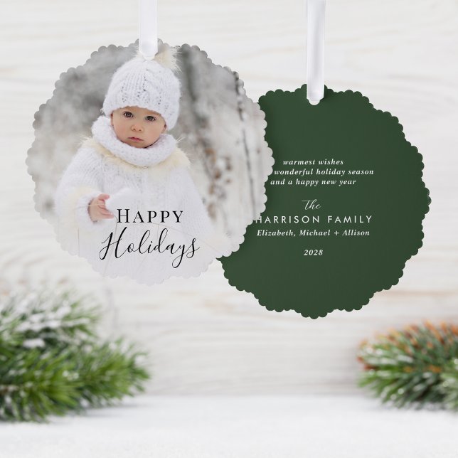 Carte Décorative Photo de Noël Joyeux Jours verts (Share the love and warmth of the holiday season with a photo paper ornament card)