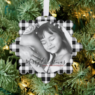 Carte Décorative Photo de Noël Noir Blanc Plaid En vichy Motif