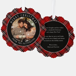 Carte Décorative Photo de Noël personnalisé à carreaux tartan rouge
