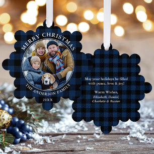 Carte Décorative Photo de Noël Rustique Plaid Bleu