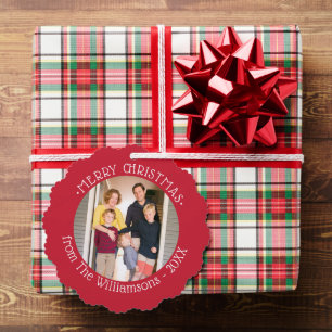 Carte Décorative Photo personnalisée avec nom Bordure rouge Noël