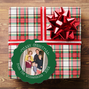 Carte Décorative Photo personnalisée avec nom Bordure verte Noël