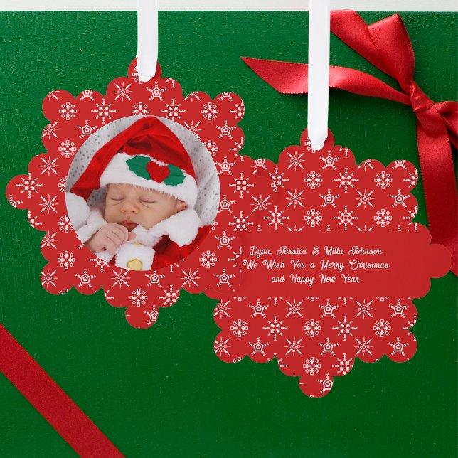 Carte Décorative Photo personnalisée Père Noël Baby Snowflakes & Re (Custom Photo Santa Baby Snowflakes & Red Paper Ornament Card)