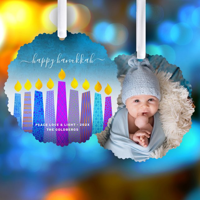 Carte Décorative Photo Turquoise Hanoukka Menorah bougies Moderne (Créateur téléchargé)