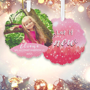 Carte Décorative Pink Let it Snow Baby 2e Noël Photo personnalisée