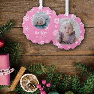 Carte Décorative Pink Pretty Snowflakes Baby Girl's 1er Christmas