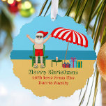 Carte Décorative Plage Santa Claus Cute Custom Joyeux Noël<br><div class="desc">Cette jolie carte de décoration de Noël personnalisée en juillet fait la marque de fête d'été parfaite pour un bain de plage ou un cadeau de rassemblement de piscine. Faites-en une extravagance amusante sur le thème du pôle nord avec le Père Noël dans ses maillots de bain à côté d'un...</div>