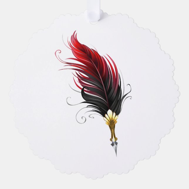 Carte Décorative Plume rouge avec pointe en or (Recto)