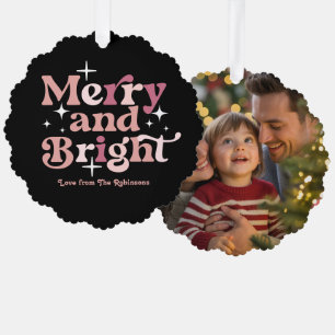 Carte Décorative Pop or rose Merry & Bright Retro Photo de Noël