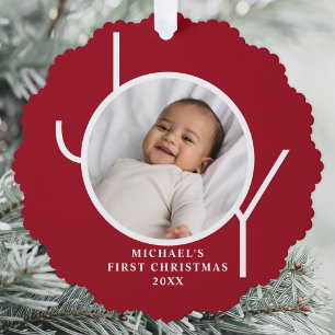 Carte Décorative Premier Noël de bébé garçon Photo Rouge personnali