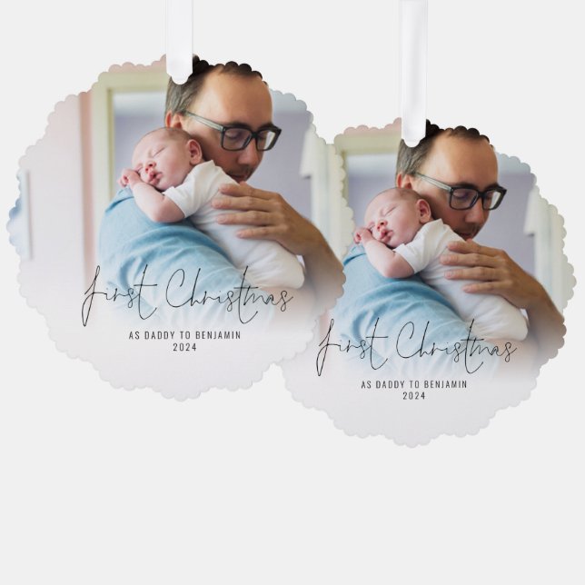 Carte Décorative Premier Noël en tant que papa Nom Année Photo (Recto/Verso)