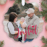 Carte Décorative Premier Noël grand-parents photo script moderne<br><div class="desc">Joyful script et coeur rose moderne Premier Noël en tant que grands-parents gardent une carte d'ornement d'arbre pour grand-mère et grand-père et leur premier petit-enfant,  petit-fils ou petite-fille.</div>