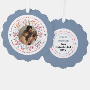 Carte Décorative Première famille de Noël de trois photo bleu pouss