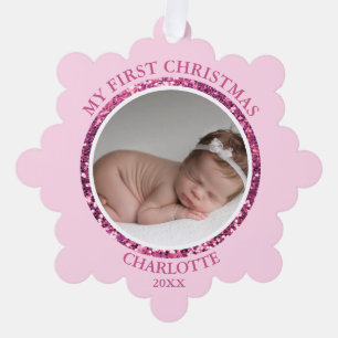 Carte Décorative Première fille rose de Noël du bébé   Message & PH