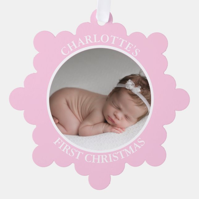 Carte Décorative Première fille rose de Noël du bébé | Message & PH (Recto)