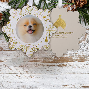 Carte Décorative Première photo de Noël d'or Floral Pet