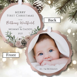 Carte Décorative Première rose de Noël de bébé en or rose photo sou