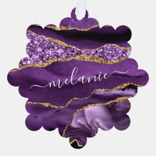 Carte Décorative Purple Gold Personnalisé Nom de l'ornement de Noël