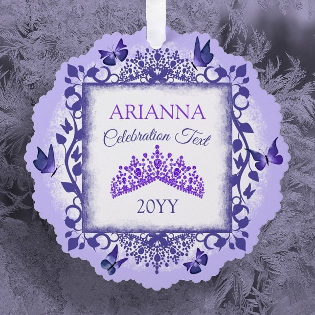 Carte Décorative Purple Personalized Paper Ornament with Name (purple tiara and butterflies christmas tree ornament with custom message personalized paper ornament)