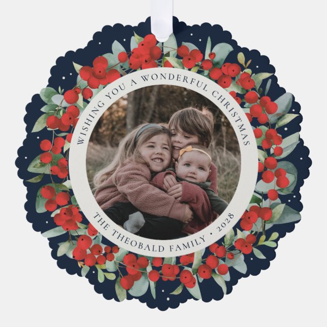 Carte Décorative Red Berries + Eucalyptus Christmas Wreath Photo  (Recto)