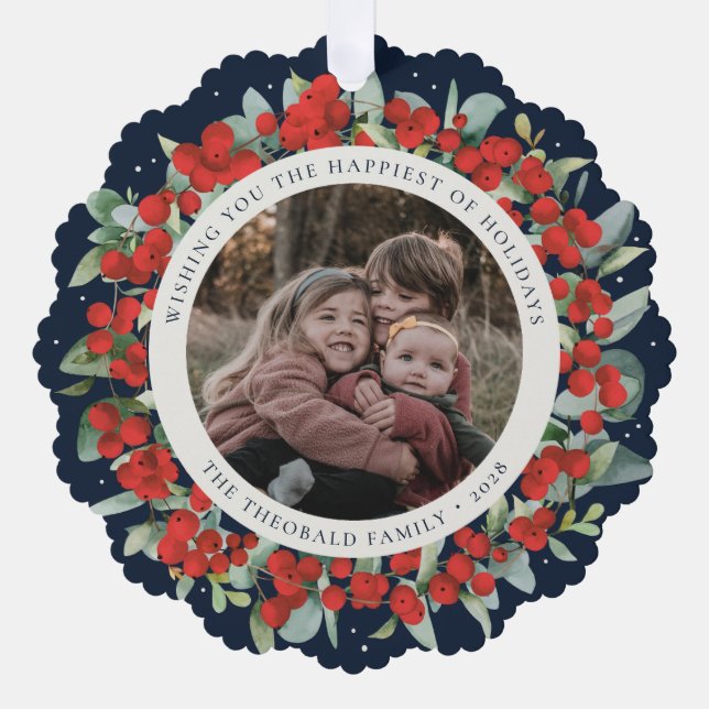 Carte Décorative Red Berries + Eucalyptus Holiday Wreath Photo  (Recto)