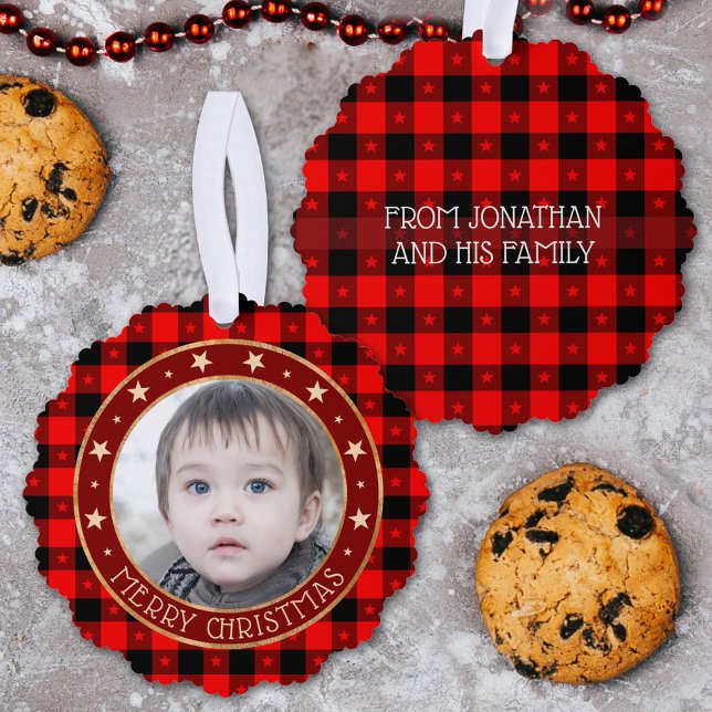 Carte Décorative Red Buffalo Plaid & Stars Joyeux Noël Custom (Créateur téléchargé)